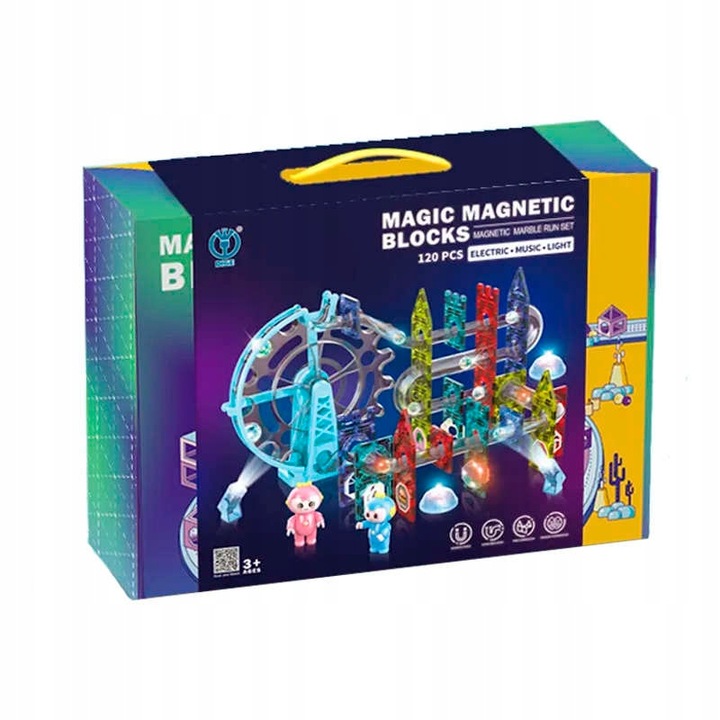 Klocki Magnetyczne Tor Kulkowy Świecący Magnetic Blocks 120 Elementów