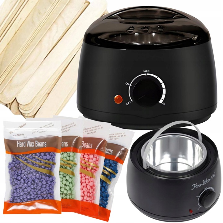 PODGRZEWACZ WOSKU + TWARDY WOSK 400g+100 PATYCZKÓW ZESTAW DO DEPILACJI