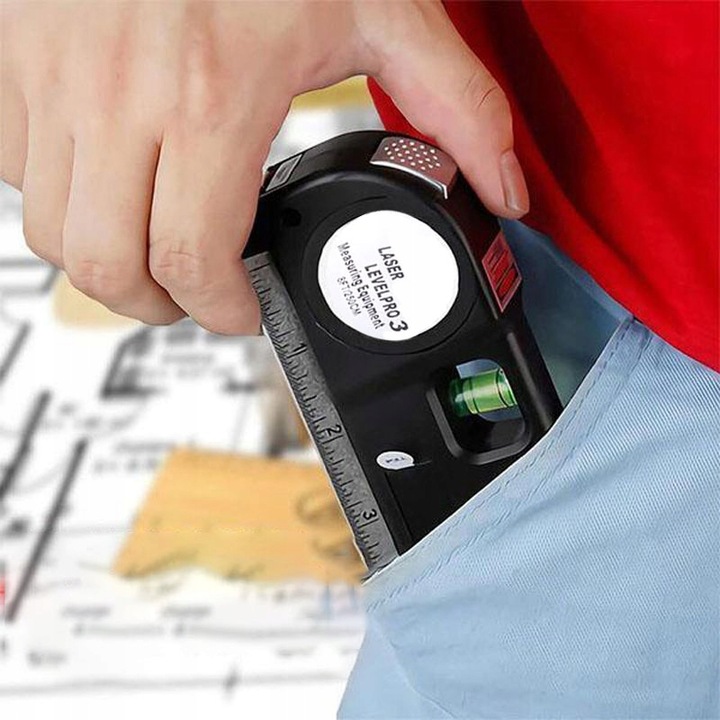 POZIOMICA LASEROWA Z MIARKĄ MIARĄ 250CM LASER KRZYŻOWY 3 LIBELKI