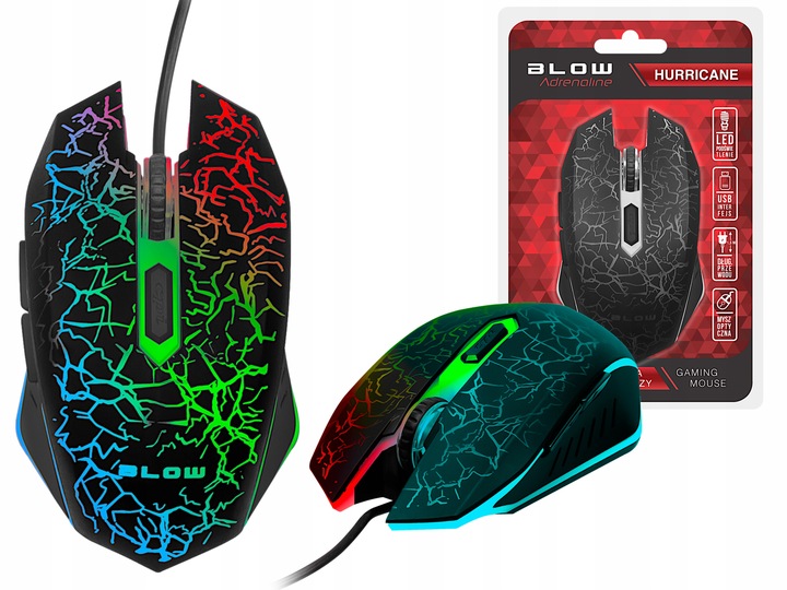 MYSZ OPTYCZNA MYSZKA GAMINGOWA BLOW DLA GRACZY HURRICANE RGB 2400DPI CZARNA