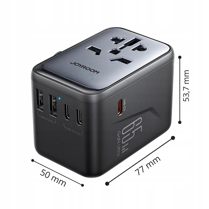 ŁADOWARKA PRZEJŚCIÓWKA 2w1 ADAPTER PODRÓŻNY CAŁY ŚWIAT USB C GaN 65W