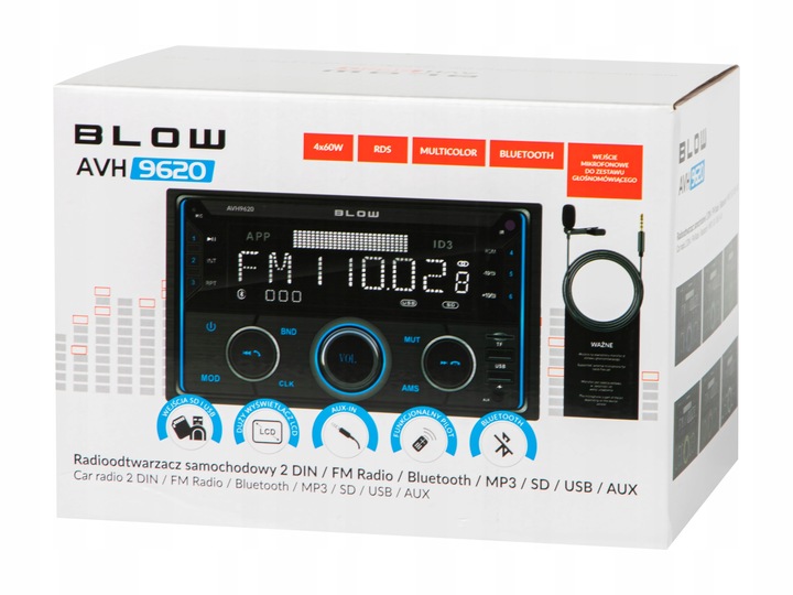 RADIO SAMOCHODOWE 2-DIN BLUETOOTH USB SD RDS LCD RGB MIKROFON PILOT