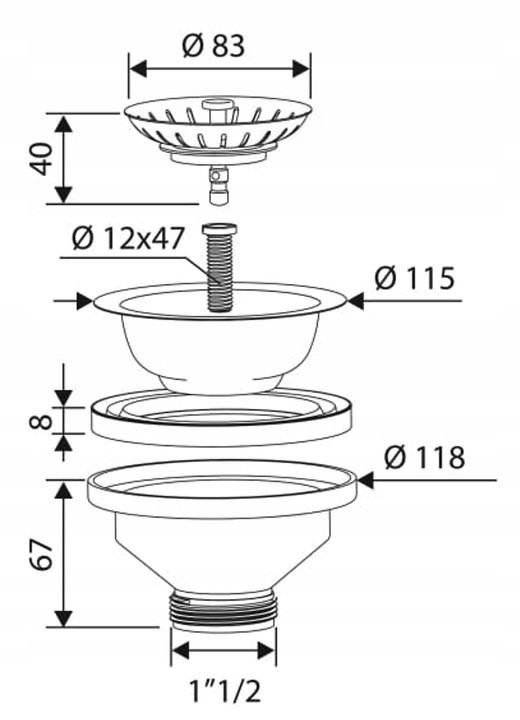 SYFON KOREK okrągły SITKO DO zlewu ZLEWOZMYWAKOWY KOSZYK 90 mm ŚRUBA 4 cm