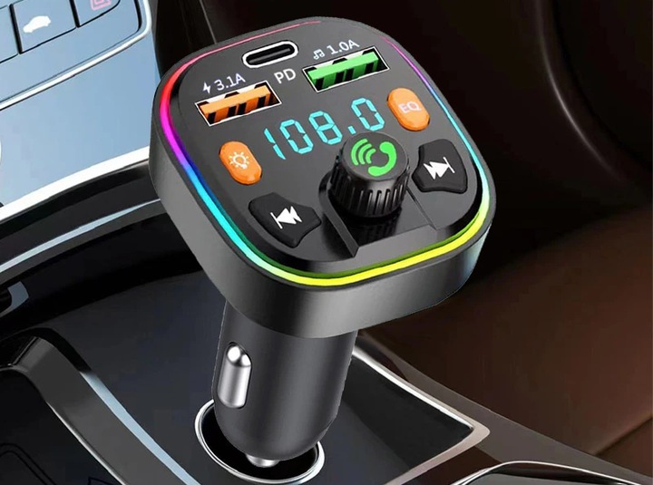 TRANSMITER FM BLUETOOTH 5.0 ŁADOWARKA QC 3.0 PD 20W RGB 2x USB USB-C