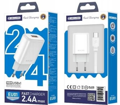 JELLICO| SZYBKA ŁADOWARKA 2x USB 2.4A + KABEL USB/TYPE-C 1-METR