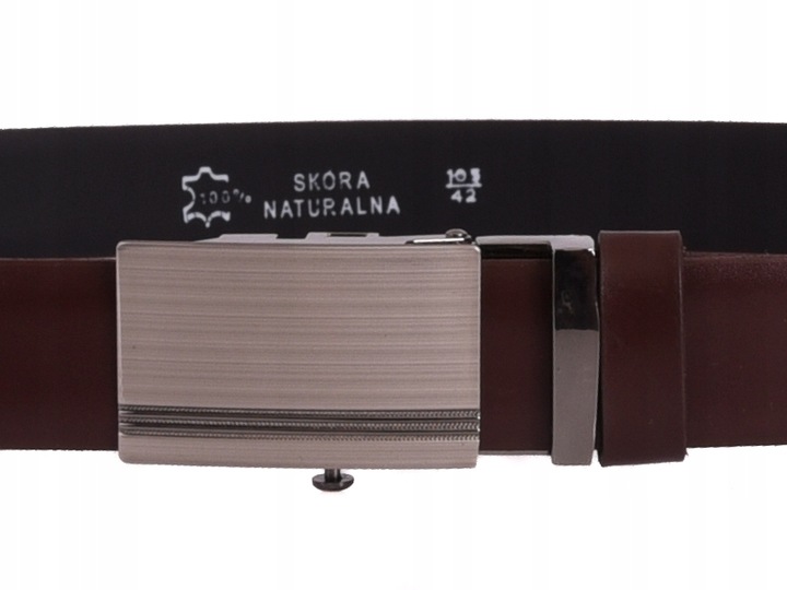 SKÓRZANY Pasek Męski AUTOMAT 3,2cm Garnitur c.BRĄZ