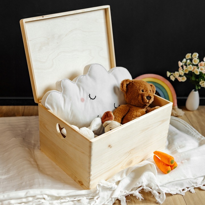 Pudełko drewniane z uchwytami w serca skrzynka do przechowywania 40x30x24cm