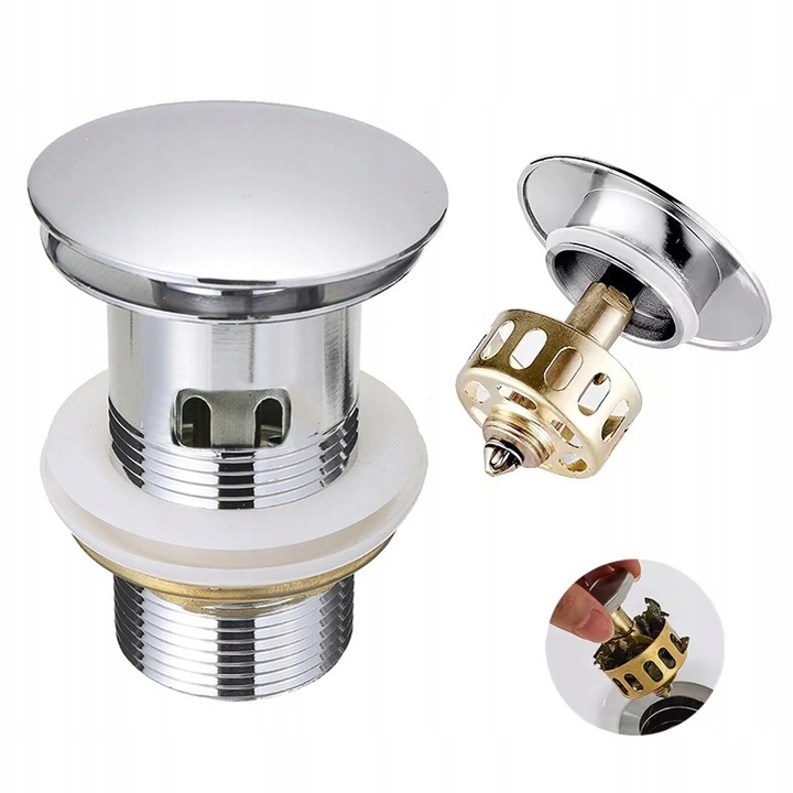 KOREK UMYWALKOWY Z SITKIEM automatyczny z przelewem pełny klik klak