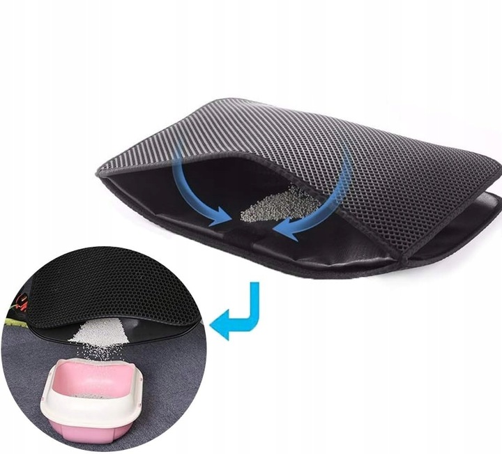 MATA WYCIERACZKA POD KUWETĘ DLA KOTA NA ŻWIREK XXL PODKŁADKA CZARNA 60x45