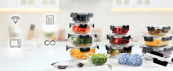 10 X LUNCHBOX SZKLANE POJEMNIKI NA ŻYWNOŚĆ USZCZELKA ŻAROODPORNE ZESTAW