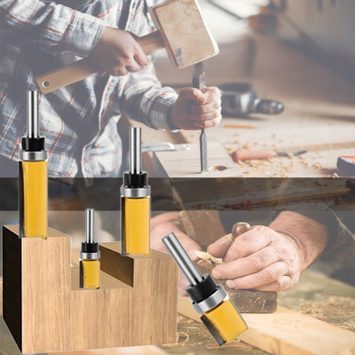 FREZ PROSTY KOPIUJĄCY Z ŁOŻYSKIEM DO DREWNA TRZPIEŃ 8 MM 4 SZT