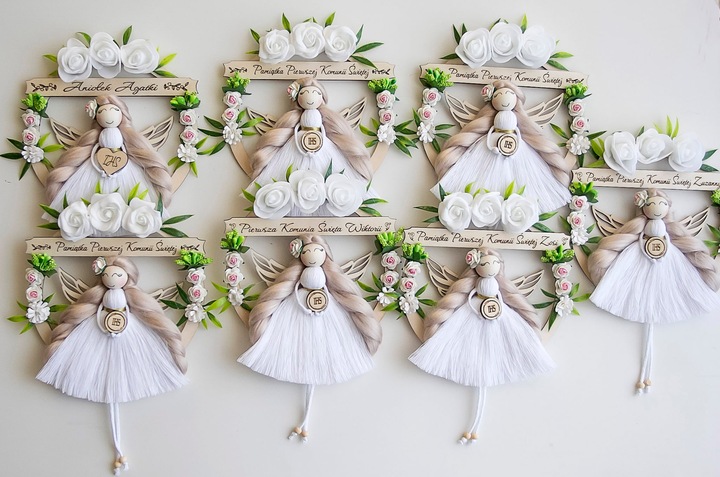 Anioł stróż 3D makrama dowolny napis grawer GRATIS Komunia Chrzest Urodziny