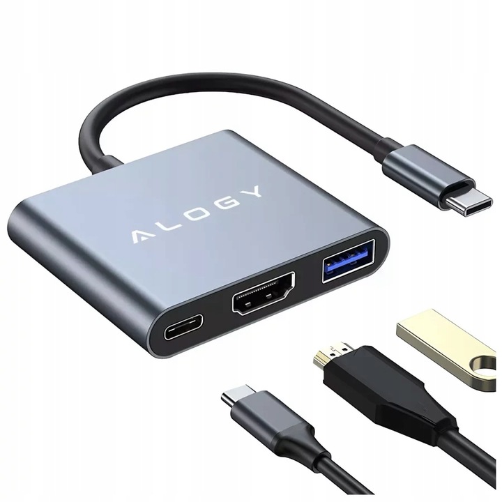 Adapter Przejściówka ALOGY 3w1 MHL HUB USB C HDMI PD do MacBook Samsung