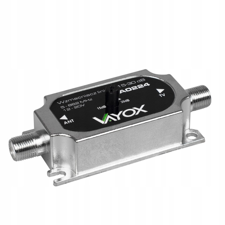 WZMACNIACZ ANTENOWY REGULOWANY 15-30dB SYGNAŁU DVB-T2 4K MOCNY VAYOX