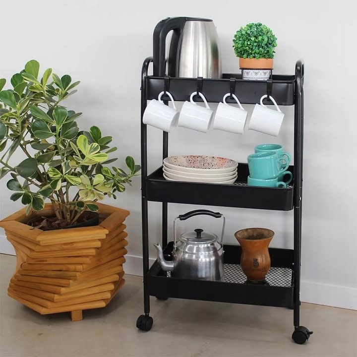 Wózek kuchenny łazienkowy na kółkach z kółkami czarny regał szafka