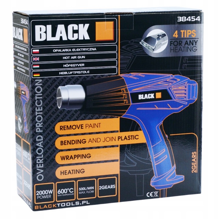 OPALARKA ELEKTRYCZNA 2 BIEGI 4 DYSZE 600C 2000W MOCNA ZESTAW BLACK