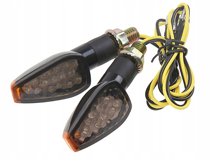 Kierunkowskazy motocyklowe czarne dymione 14 diod LED 4 sztuki