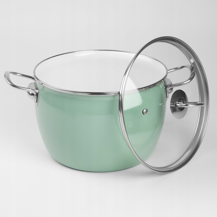 Zestaw garnków emaliowanych 2,3L 3L 4L 5L seledynowe INDUKCJA GAZ MARYNA