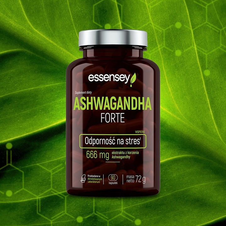 ASHWAGANDHA FORTE 666mg Mocny Ekstrakt Stres Sen Relaks Ashwaganda Korzeń