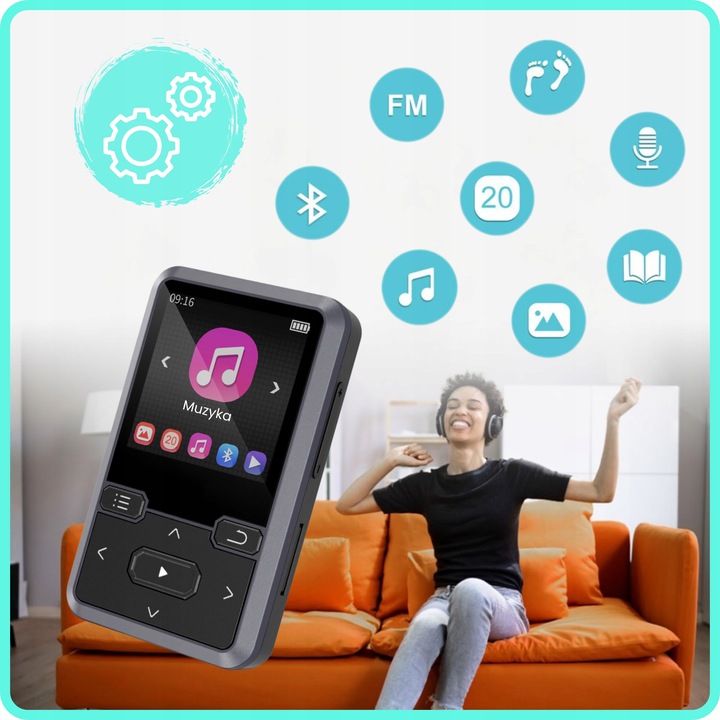 Odtwarzacz MP3 Bluetooth Przenośny 32GB HiFi Radio fm Krokomierz