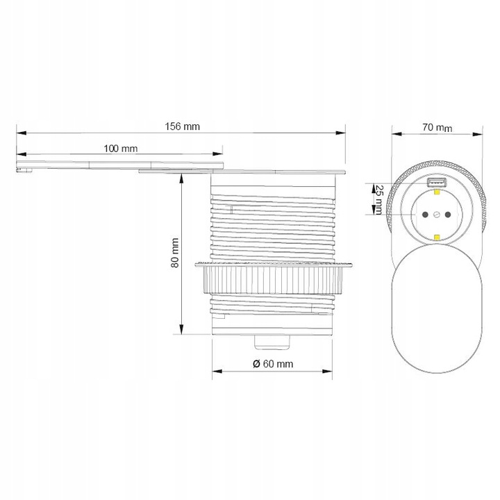 SLIDE BOX USB Gniazdo Meblowe wpuszczane w blat przesuwna pokrywa ALUMINIUM