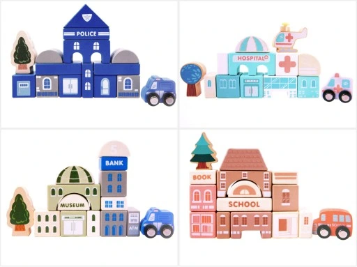 DREWNIANE KLOCKI ZESTAW DROGA MIASTO AUTA 115 ELEMENTÓW MATA PUZZLE