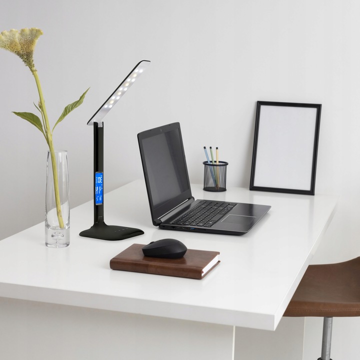 LAMPKA LED BIURKOWA SZKOLNA BIURKO WYŚWIETLACZ LCD ZEGAR DATA TEMPERATURA