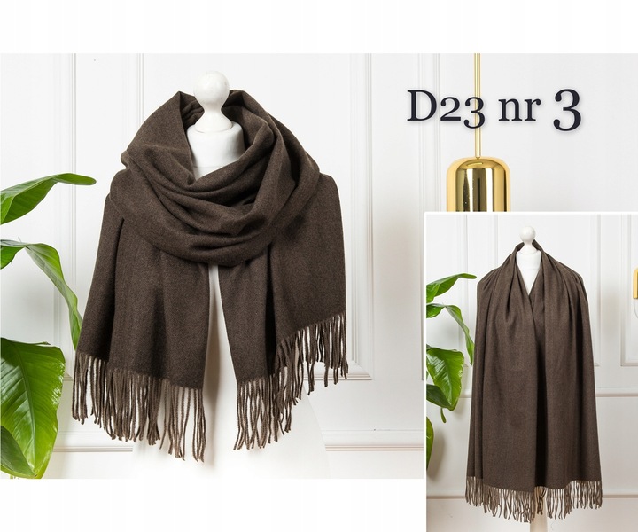 CIEPŁY SZAL KLASYCZNY SZALIK DAMSKI ELEGANCKI MODNY BRĄZOWY KOLORY