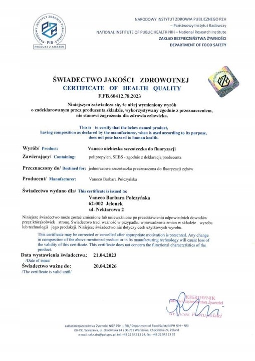 Szczoteczki jednorazowe do fluoryzacji niebieskie z kapsułką 100 szt.