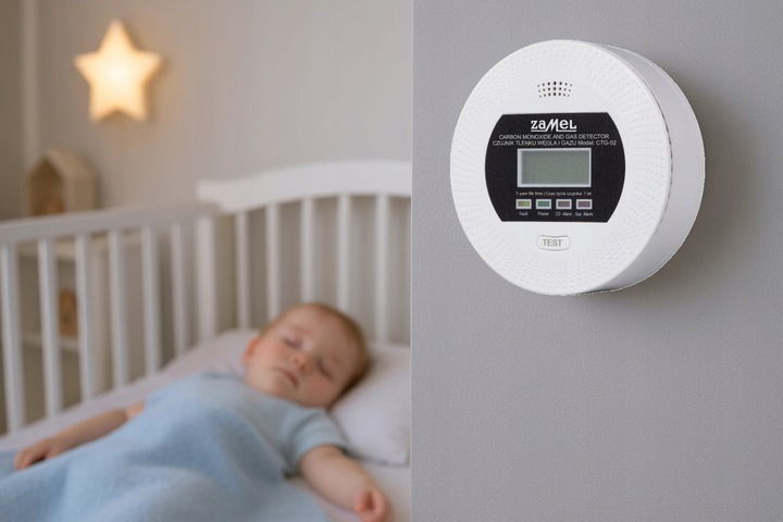 Czujnik Czadu CO Gazu LPG Tlenku Węgla Detektor 2w1 230V Alarm 90 dB
