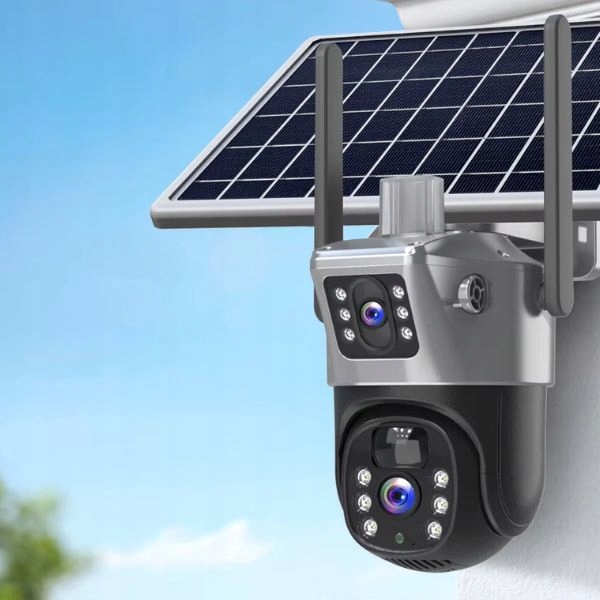 Solarna Zewnętrzna kamera dwa obiektywy 4K HD 8MP Karta SIM 4G LTE