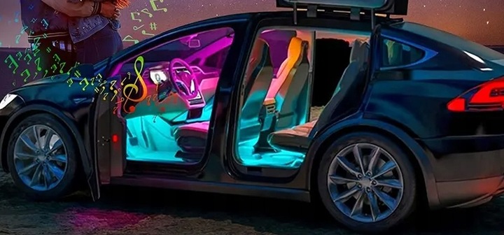 TAŚMA LED DO SAMOCHODU Z PILOTEM OŚWIETLENIE AUTA RGB 5050 DO WNĘTRZA USB