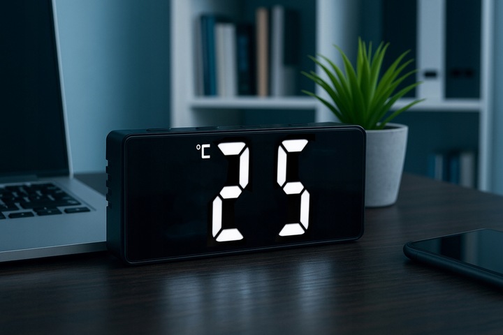 BUDZIK ELEKTRONICZNY ZEGAR LED CYFROWY STOJĄCY TERMOMETR ALARM DATA