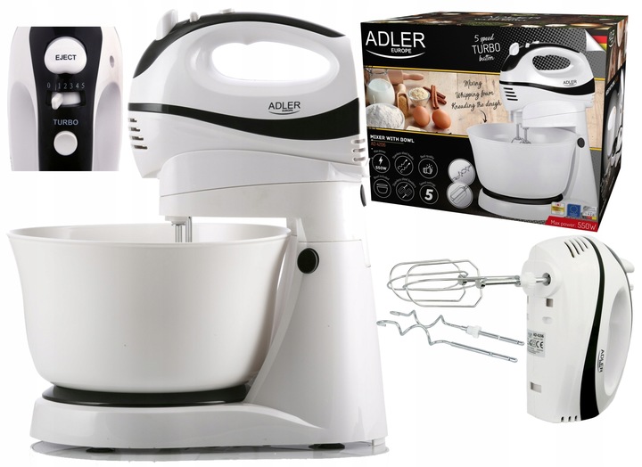 MIKSER RĘCZNY ROBOT KUCHENNY Z OBROTOWĄ MISĄ 3L 550W 5 PRĘDKOŚCI 2