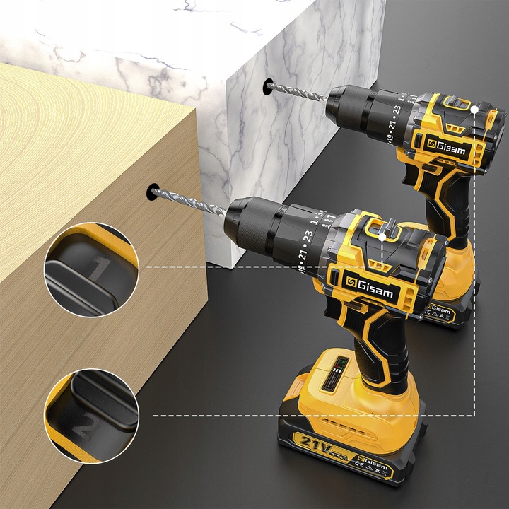 Zestaw bezszczotkowej wiertarki udarowej/wkrętarki 21V - 2 baterie +