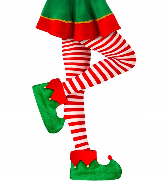 RAJSTOPY ELFA DAMSKIE W BIAŁO-CZERWONE PASKI PANI ELF ŚWIĘTA