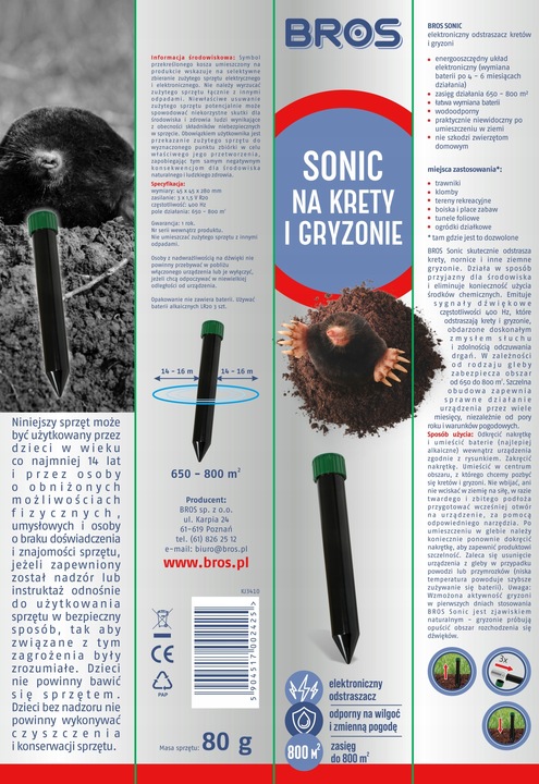 BROS Sonic na krety, gryzonie i węże, odstraszacz przeciwko kretom - 2