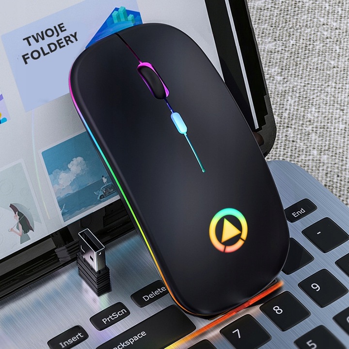 MYSZKA BEZPRZEWODOWA MYSZ OPTYCZNA SLIM LED CICHA BEZKLIKOWA 1600dpi