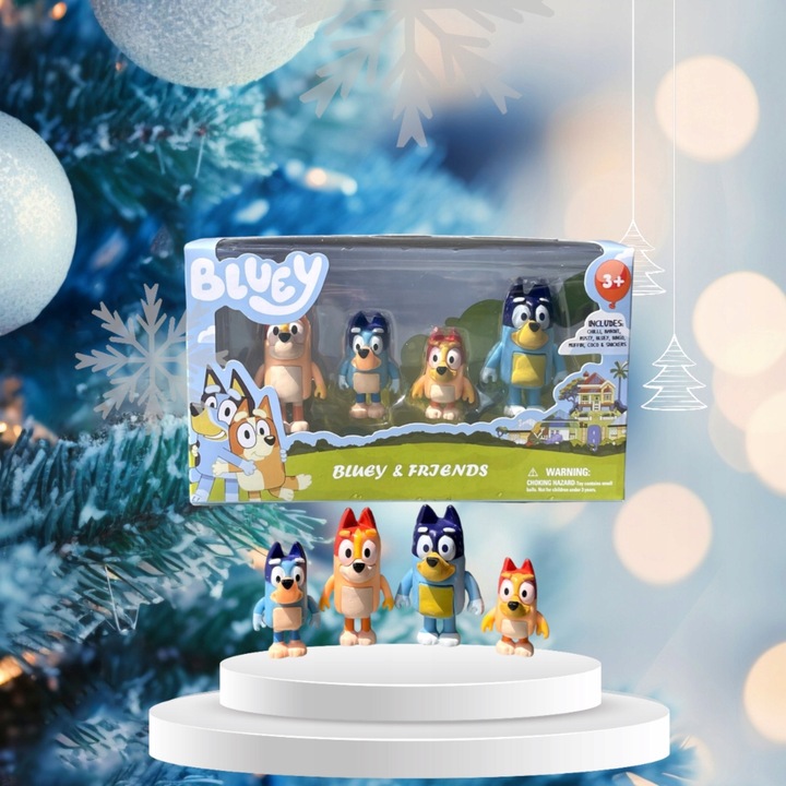 Zestaw Figurek z Bajki BLUEY & FAMILY RODZINA BINGO RADOSNA ZABAWA 4 SZT