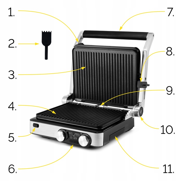 Grill elektryczny Kontaktowy Yoer 2000W +Programator czasu i Temperatury