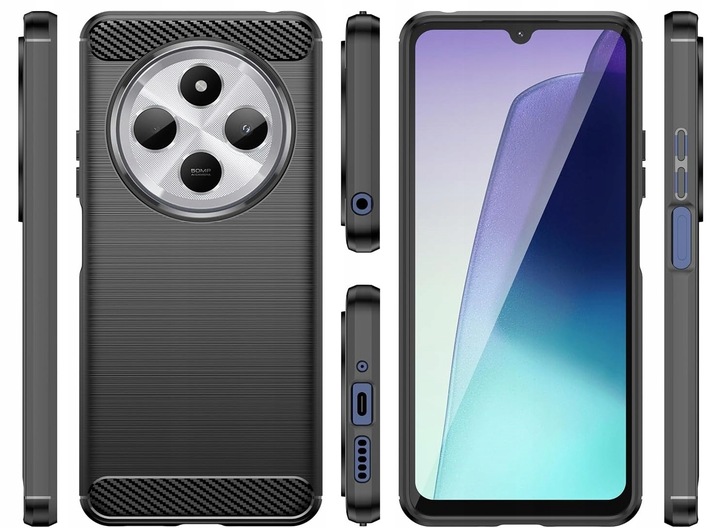 ETUI DO XIAOMI REDMI 14C | PANCERNE KARBON CASE CZARNE +SZKŁO HARTOWANE 9H