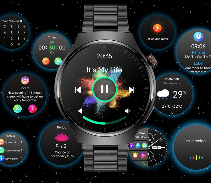 Zegarek Smartwatch AMOLED POMIAR CURKU EKG Glukoza BMI ROZMOWY CIŚNIENIE