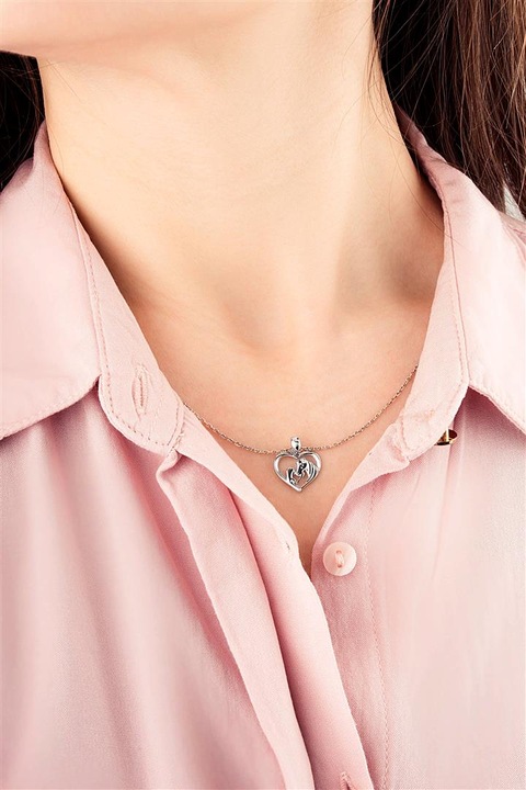 Naszyjnik Srebrny Zawieszka i Łańcuszek Serce Serduszko Koń i Dziewczyna