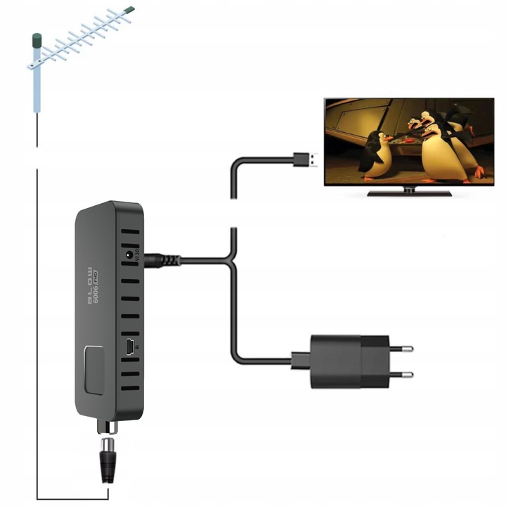 DEKODER TUNER TV DVB-T2 HEVC H.265 FULL HD MINI STICK PILOT ZESTAW