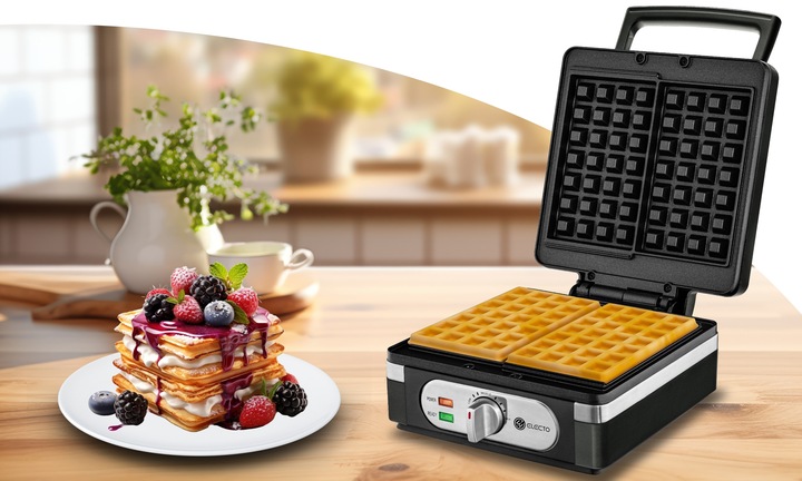 GOFROWNICA 2000W XXL 2 GOFRY Z REGULACJĄ TEMPERATURY PUSZYSTE GOFRY SOLIDNA