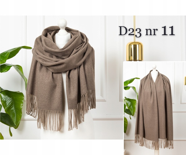 CIEPŁY SZAL KLASYCZNY SZALIK DAMSKI ELEGANCKI MODNY BRĄZOWY KOLORY