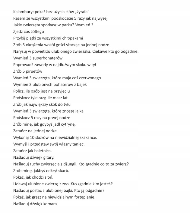 30× ZDRAPKI NA URODZINY dla dzieci Zadania urodzinowe zabawa do przedszkola