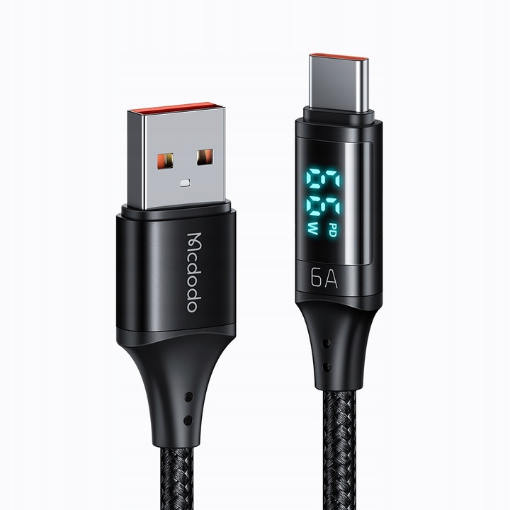 MCDODO KABEL Z WYŚWIETLACZEM USB-C SZYBKIE ŁADOWANIE USB TYP C 5A 66W 1M