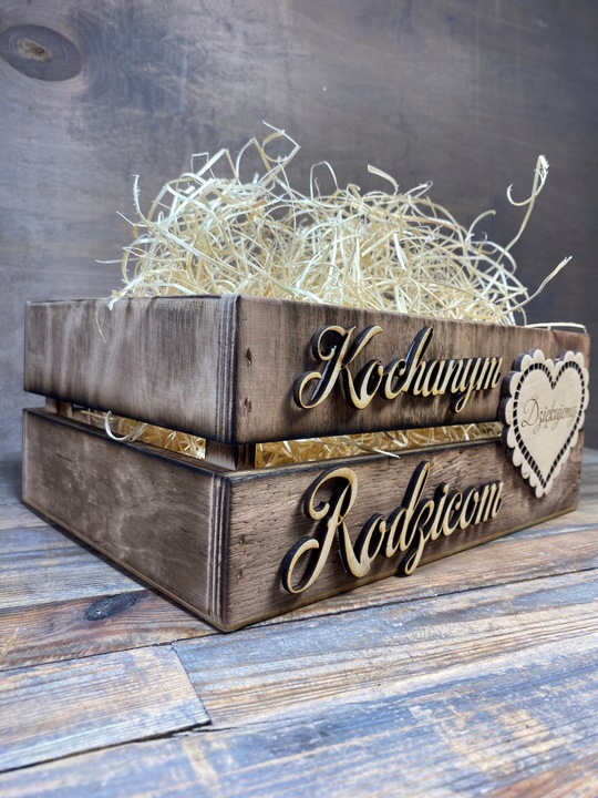 SKRZYNKA DREWNIANA PODZIĘKOWANIE DLA GOŚCI WESELNYCH RODZICÓW CHRZESTNYCH