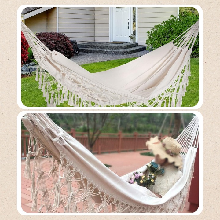 Wygodny HAMAK OGRODOWY BOHO makrama HUŚTAWKA ogrodowa LEŻAK WISZĄCY mocny